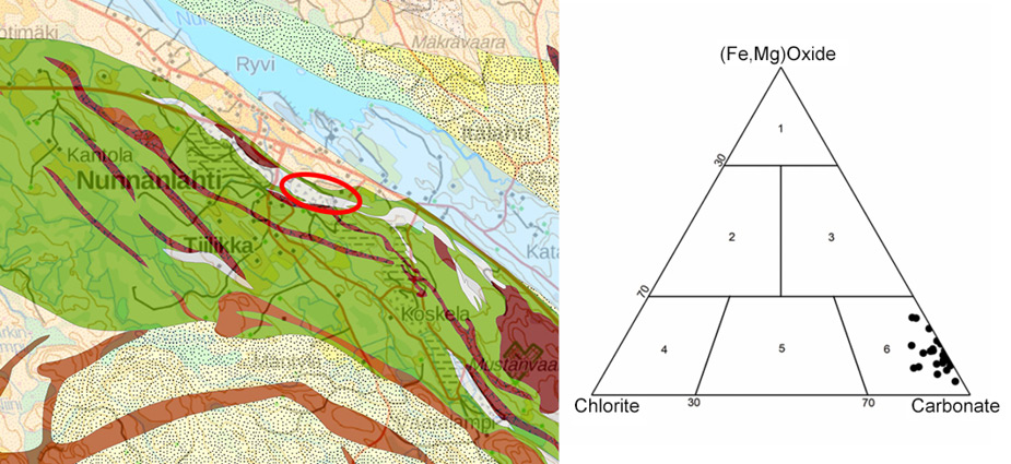 In the greenstone belt in Nunnanlahti locates the mine that is used by NunnaUuni. Its soapstone is well-oriented carbonate soapstone type.